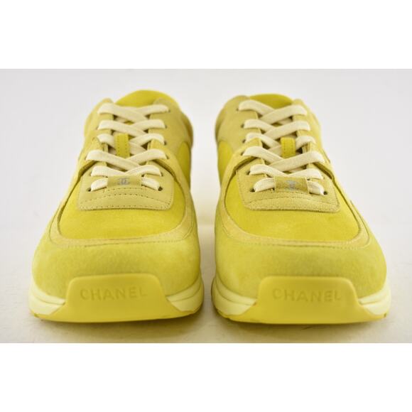 Chanel 19S Mens Yellow White Suede CC Logo Low Top Runner Trainer Sneaker 44 11 - Picture 7 of 12